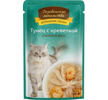 Деревенские лакомства пауч д/кош Тунец и креветка желе  70г